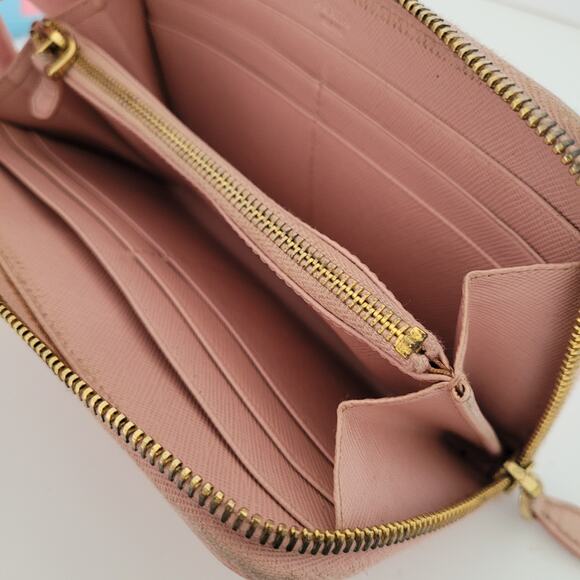 PRADA Saffiano Fiocco Orchidea Wallet Clutch Large Light Pink Zip Around Bow - Picture 6 of 11